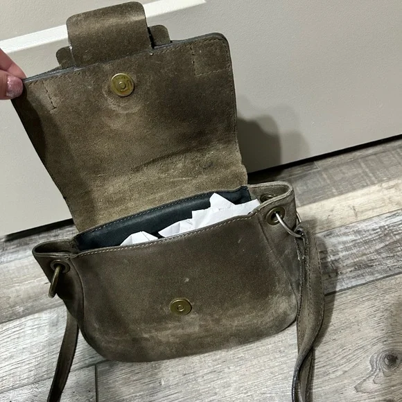 Sundance Grey Taupe Leather suede Crossbody Bag purse Made in Italy - Picture 6 of 9